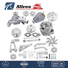 Allroo Alu4750769 Alternator Power Steering Long Water Pump Pulley&bracket Kit Sbc For Chevy