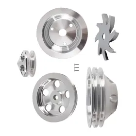2spxqw Bfo Aluminum 2 Groove Water Pump Crank Pulley Set For Sbc 283/305/350/400 1959-1995