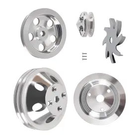 4om658 Bfo Aluminum Long Water Pump Pulley Set For Small Block Chevy 283/400 2 Groove Sbc