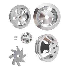 Bfo Cok3r4 Aluminum Long Water Pump Pulley Set For Small Block Chevy 283/400 2 Groove Sbc