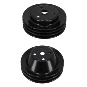 283-350 Bfo Fpyq0g 2/3 Groove Crank Pulley Set For Chevy 262-400 V8 Sbc Lwp 2pcs Black