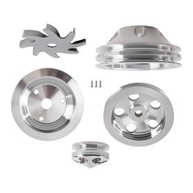 Bfo Xji9g1 Aluminum Long Water Pump Pulley Set For Small Block Chevy 283/400 2 Groove Sbc
