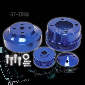 Cfr Performance Hz-02010-pbl Underdrive Serpentine Pulley Set For 1979-1993 Ford Mustang 5.0 Blue Aluminum