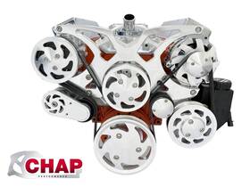 Chap Performance Sbc-f13clear Sbc Serpentine Pulley Conversion Kit Alt Ps A/c 350 Clear Powder Coated