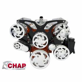 Chap Performance Sbc-ft13-bc Sbc Serpentine Pulley Conversion Kit Alt Ps A/c 350 Black/clear Powder Coated