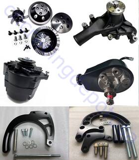 Cncrsr Cncv76145put815b Sbc 350 400 Pulley And Bracket Kit With Power Steering Long Water Pump Alternator