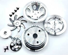 Cncrsr Cncv867945put6789bk34pl Sbc Pulley Set With Bolt Long Water Pump Crankshaft Alternator Power Steering