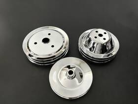 Espeedpro21 Esp-bt-392123959 Chrome Chevy Sbc Short Water Pump Power Steering Crankshaft Pulley 1/2/2 Groove