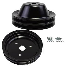 Gearhead 9601 9603 7 Short Water Pump Sbc Small Block Chevy 2 Groove Black Steel Pulley Set 305 350