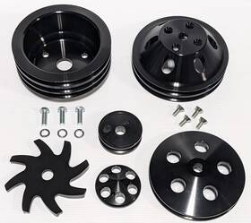 Gh 8867blk Chevy 283 350 2/3 Ps 1 Groove Black Aluminum Long Water Pump 4 Pulley Set