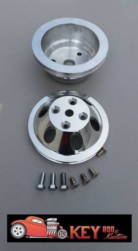 Key Rod & Kustom K8855p K8854p K9818 K9819 Sbc Polished Aluminum Water Pump And Crank Pulley 1 Single Groove Lwp Long