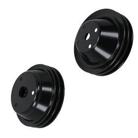 Maxpeedingrods 47wrvu Double Groove Black Steel Long Water Pump And Crankshaft Pulley For Sbc Chevy 305