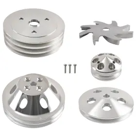 80alqn Maxpeedingrods Short Water Pump Grooves Aluminum Pulley Kit Sbc 350 Swp For Small Block Chevy