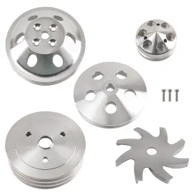 G6urv1 Maxpeedingrods Small Block Short Water Pump 2/3 Grooves Aluminum Pulley Kit For Chevy Sbc 350