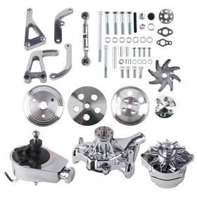 Maxpeedingrods K840ol Sbc V-belt Chrome Accessory Kit For Chevrolet With Long Water Pump Complete