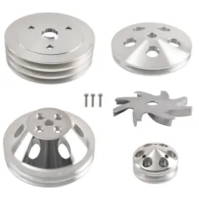 283-350 Maxpeedingrods Ov1a6m Crankshaft Water Pump Pulley Kit Triple Groove Fit For Chevy Aluminum