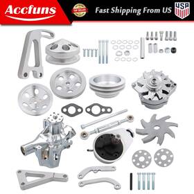 Munirater Afu71816f Sbc For Chevy Alum Pulley &bracket Kit Alternator Power Steering Long Water Pump