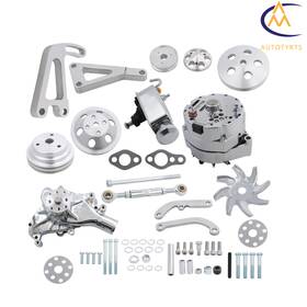 Nurniacl 4114068 For Chevy Sbc Pulley And Bracket Kit Alternator Power Steering Long Water Pump