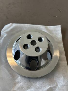 Racing Power Company R9483p Chevy Small Block Sbc Aluminum Water Pump Pulley Long Lwp 2 Groove Polished