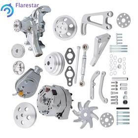 Silscvtt Fs2448850sr For Chevy Sbc Alternator Power Steering Long Water Pump Alum Pulley Bracket Kit