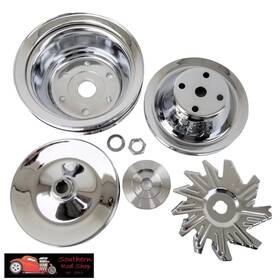 Srs K8957 K8954 K8948 K9446 Small Block Chevy Chrome 4 Pulley Set Sbc 1 2 Groove Long Pump 305 327 350 400