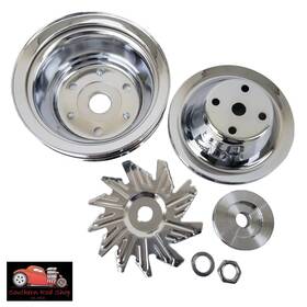Srs K8957 K8954 K9446 Small Block Chevy Chrome 3 Pulley Set Sbc 1 2 Groove Long Pump 305 327 350 400