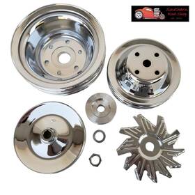 Srs K8958 K8956 K8948 K9446 Small Block Chevy Chrome 4 Pulley Set Sbc 2 3 Groove Long Pump 305 327 350 400