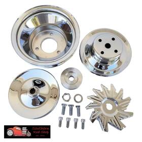 Srs K8960 K8961 K9446 K8948 K7756 Big Block Chevy Chrome Pulley Set Bbc 2 3 Groove Crank Water 396 402 427 454