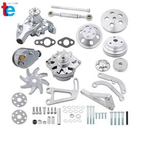 Turitrade Tr97954 For Sbc Chevy Alum Pulley &bracket Kit Alternator Power Steering Long Water Pump
