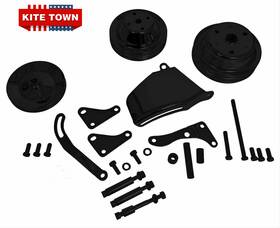 Wfyb 6080737-bk Complete V-belt 2 Groove Long Water Pump Pulley Kit Black For Sb Chevy 327 350