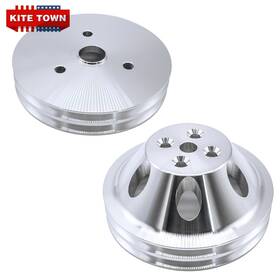 Wfyb T16212 Bphj485-swp Polished Aluminum 2 Groove Short Water Pump And Crank Pulley For Sbc Chevy 350 400